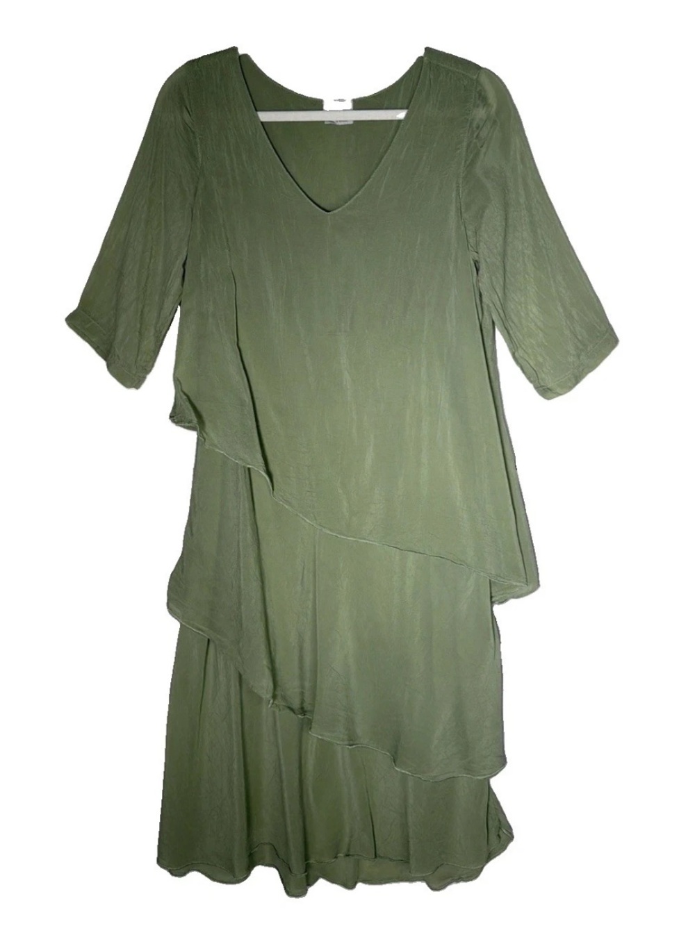 Click By Color Me Cotton M Shift Dress Cupro Rayon Sage Tiered Coastal Lagenlook